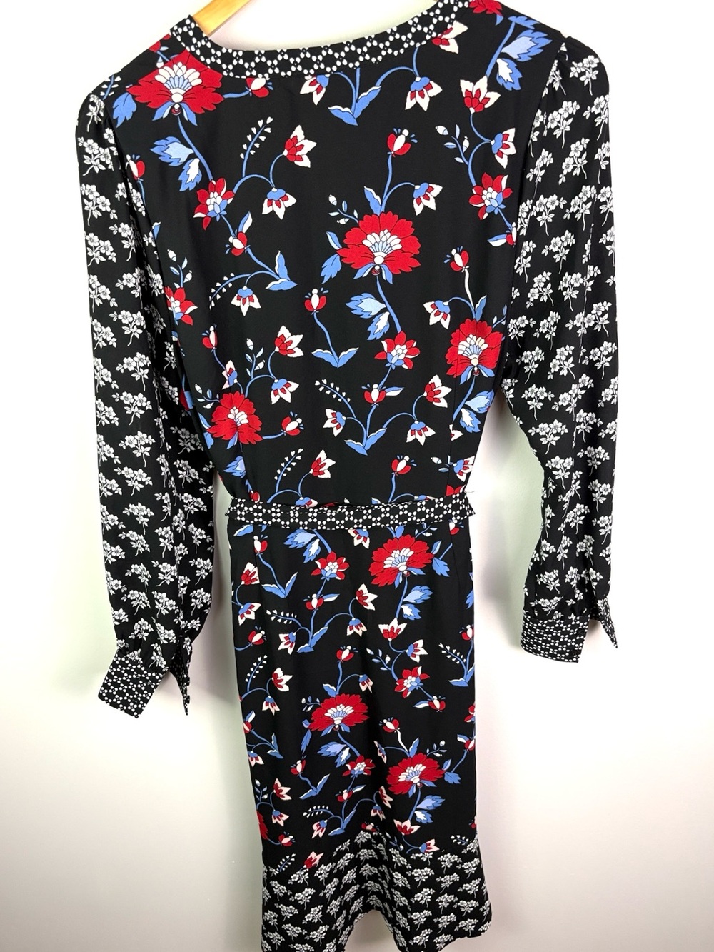 Talbots Floral Tie-Waist Long Sleeve Black Dress size 14p - Picture 4 of 8